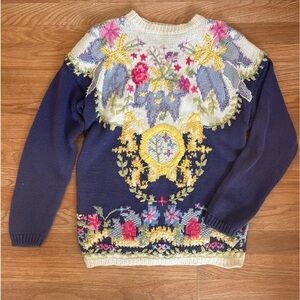 JENNIFER REED Vintage Cottagecore Floral 80s Hand knit Sweater Size Small